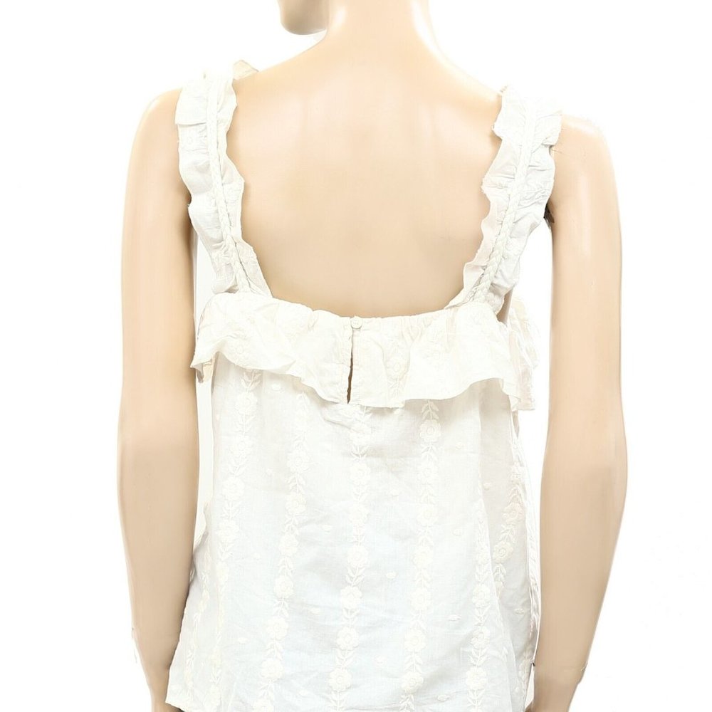 Sezane Paris Hermine Blouse Top White Floral Embroidered Cotton - Picture 7 of 7